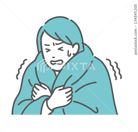 Illustration of a woman shivering from the cold Illustration of a woman shivering from the cold 134845200
