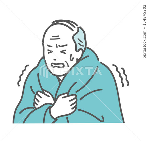 Illustration of an elderly man shivering from the cold Illustration of an elderly man shivering from the cold 134845202