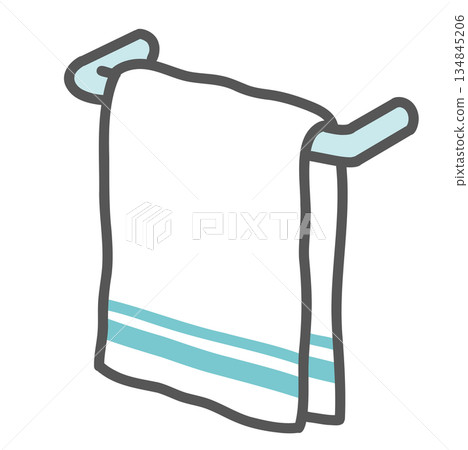 Illustration of a towel hanging on a towel rack Illustration of a towel hanging on a towel rack 134845206