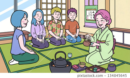 Housewives and young people learning the tea ceremony Housewives and young people learning the tea ceremony 134845645