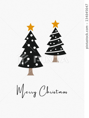 Minimalist Christmas Card Design with Trees and Merry Christmas Message 134845647