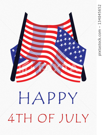 Happy Fourth of July with American Flags waving in the wind Happy Fourth of July with American Flags waving in the wind 134845652