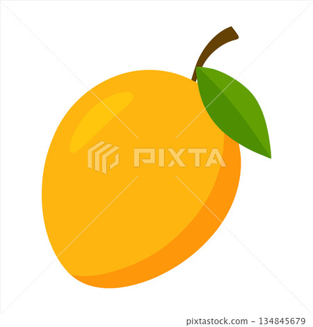 Fresh and vibrant mango illustration with green leaf and stem Fresh and vibrant mango illustration with green leaf and stem 134845679