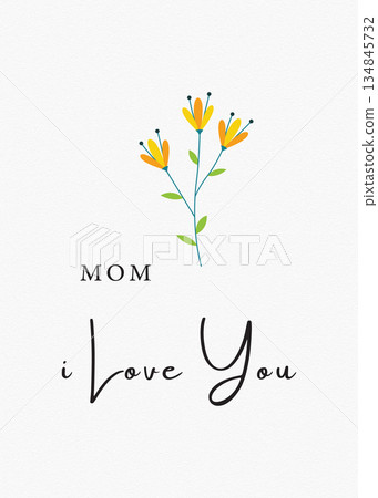 Minimalistic Mothers Day Card with Yellow Flowers and Loving Message 134845732