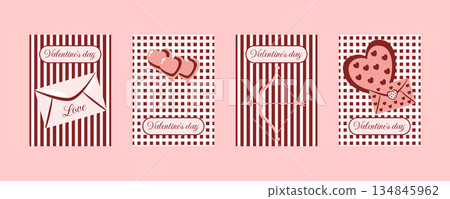Valentines Day Romantic Card Set with Heart Balloons, Love Letter and Cupid Bow 134845962