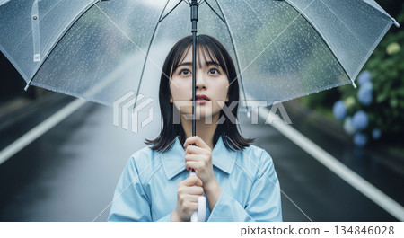 A woman holding an umbrella on a rainy day - Stock Illustration ...