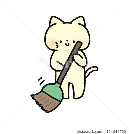 Cat cleaning with a broom Cat cleaning with a broom 134846760