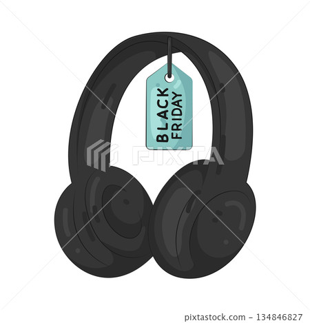 Illustration of headphone with black friday tag Illustration of headphone with black friday tag 134846827