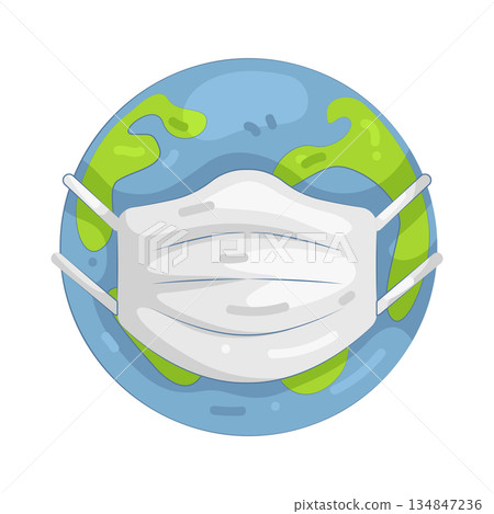 Illustration of earth wearing mask 134847236