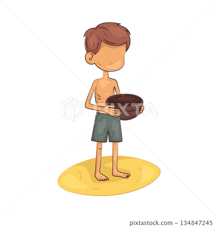 Illustration of Homeless poor man holding bowl Illustration of Homeless poor man holding bowl 134847245