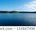 A lake with morning ripples. Front face composition.  The forest of the island is a serene morning. 134847496