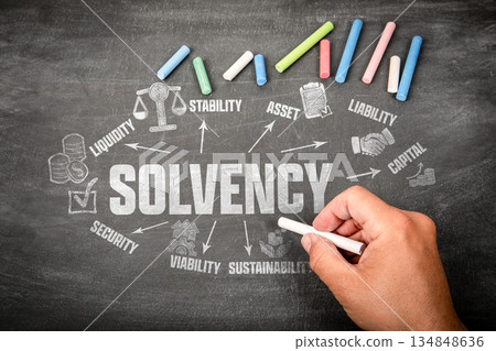 Solvency. Illustration and Chart on a Black Chalkboard Background Solvency. Illustration and Chart on a Black Chalkboard Background 134848636