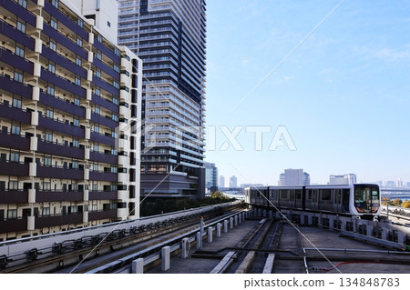Yurikamome Line running near Toyosu Station 134848783