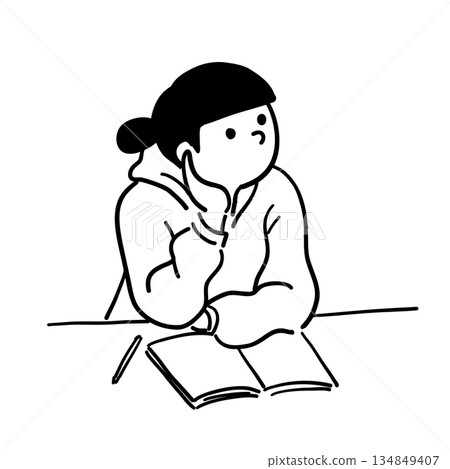 研究思考的女性線條畫向量圖 134849407