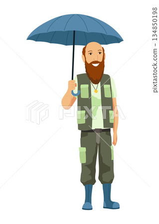 A pixel art of a man with an umbrella in the rain 134850198