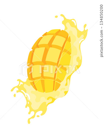 Ripe Mango Fruits Cut Out. Ripe Yellow and Sliced Mango on a White Background. Fruits and Sliced Mango Cut Out on White Background, Fresh Mango Close-up, Tropical Fruit 134850200