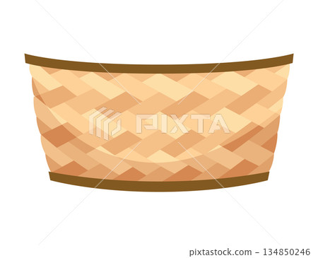 Baskets autumn for harvest, icon. co basket for grocery products. Wicker basket with isolated on white. Cartoon flat vector illustration 134850246