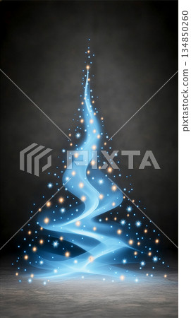 Shimmering Blue Tree With Particles, Dynamic Blue Spiral Tree Adorned With Shimmering Particles And Smoky Background 134850260