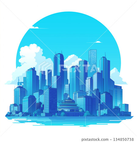 Morning in the city surrounded by clouds and... - Stock Illustration ...
