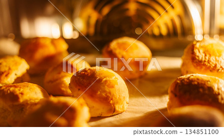 在高溫烤箱中完美烘烤的金黃色司康 在高溫烤箱中完美烘烤的金黃色司康 134851100