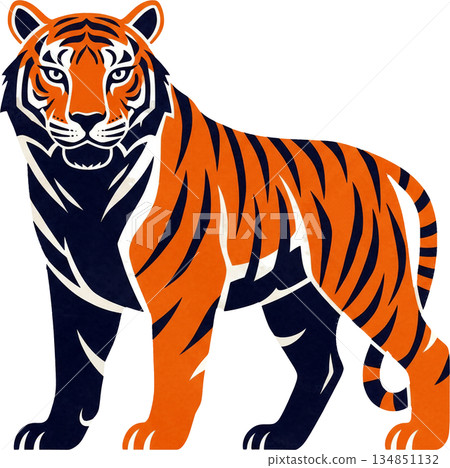 Majestic and Fierce Tiger Illustration Showing Strength and Wild Spirit in Vibrant Colors 134851132
