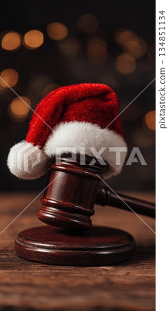 Gavel with santa hat representing christmas law and justice 134851134