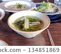 Refreshing Yeolmu Water Kimchi Served as a Traditional Korean Summer Side Dish on a Wooden Table 134851869