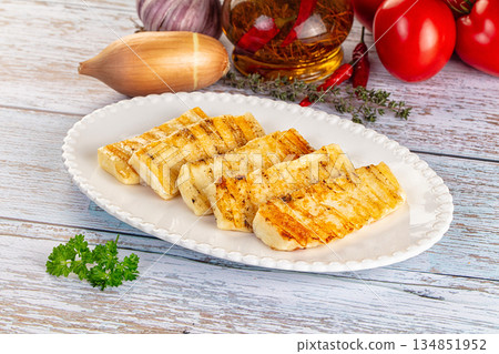 Greek traditional grilled halloumi cheese Greek traditional grilled halloumi cheese 134851952