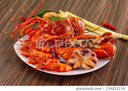 Seafood plate - lobster, crab, prawm octopus Seafood plate - lobster, crab, prawm octopus 134852139