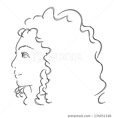 Free-spirited and unique woman profile line drawing perm 134852186