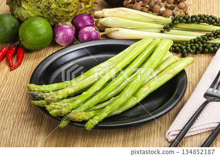 Dietary cuisine - boiled aspargus stem 134852187