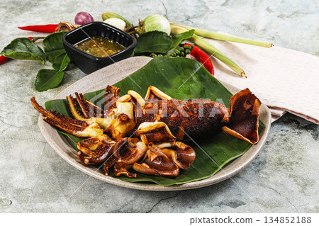 Delicous Grilled squid with sauce 134852188