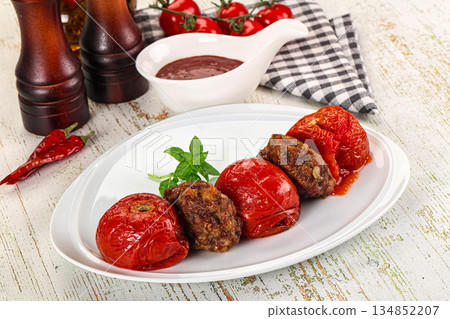Turkish cuisine - Domatesli Kebab with tomato Turkish cuisine - Domatesli Kebab with tomato 134852207
