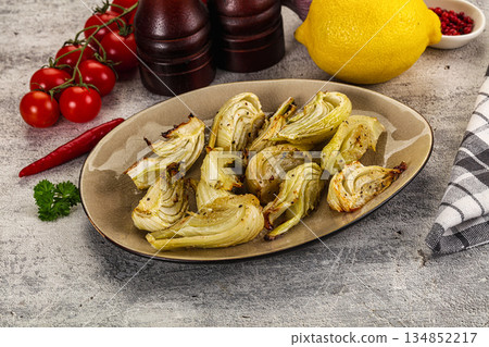 Vegan cuisine - baked fennel with oil 134852217
