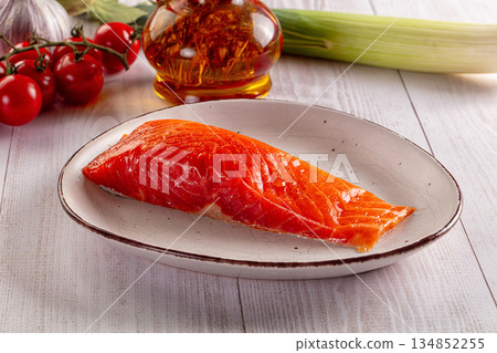 Salted salmon fish fillet piece 134852255