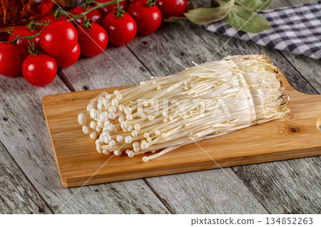 Raw organic fresh enoki mushrooms Raw organic fresh enoki mushrooms 134852263