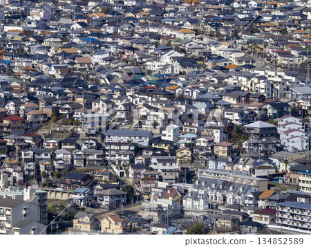 A view of a new residential area built on a slope A view of a new residential area built on a slope 134852589