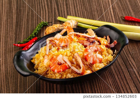 Asian fried rice with seafood Asian fried rice with seafood 134852603
