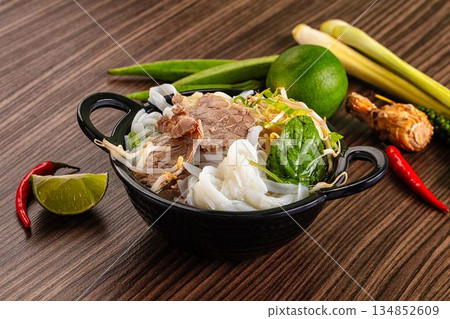 Vietnamese pho bo soup with beef Vietnamese pho bo soup with beef 134852609