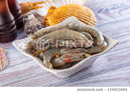 Raw fresh tiger prawn for cooking Raw fresh tiger prawn for cooking 134852669