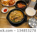 Korean Beef Offal Soup Naejangtang Served Hot in a Stone Pot with Traditional Side Dishes 134853278