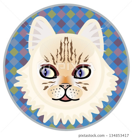 波斯貓臉部插圖，背景為圓形 134853417
