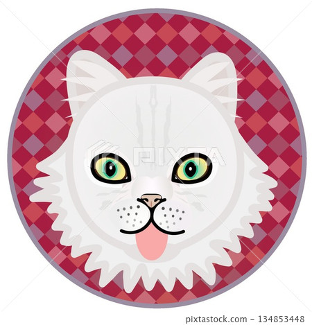波斯貓臉部插圖，背景為圓形 134853448