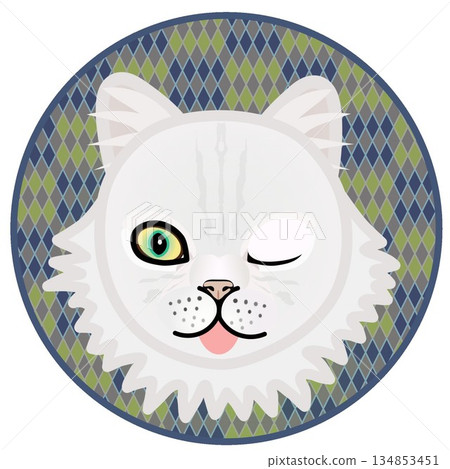 波斯貓臉部插圖，背景為圓形 134853451