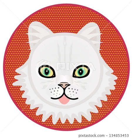 波斯貓臉部插圖，背景為圓形 134853453