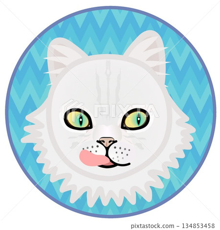 Illustration of a Persian cat's face with a circular background 134853458