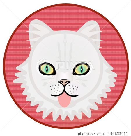 波斯貓臉部插圖，背景為圓形 134853461