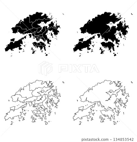 Hong Kong Outline and Solid Fill Map Set. 134853542