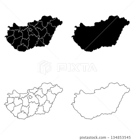 Hungary Outline and Solid Fill Map Set. Hungary Outline and Solid Fill Map Set. 134853545
