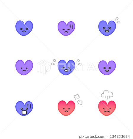 Negative expression heart icon set (color) Negative expression heart icon set (color) 134853624